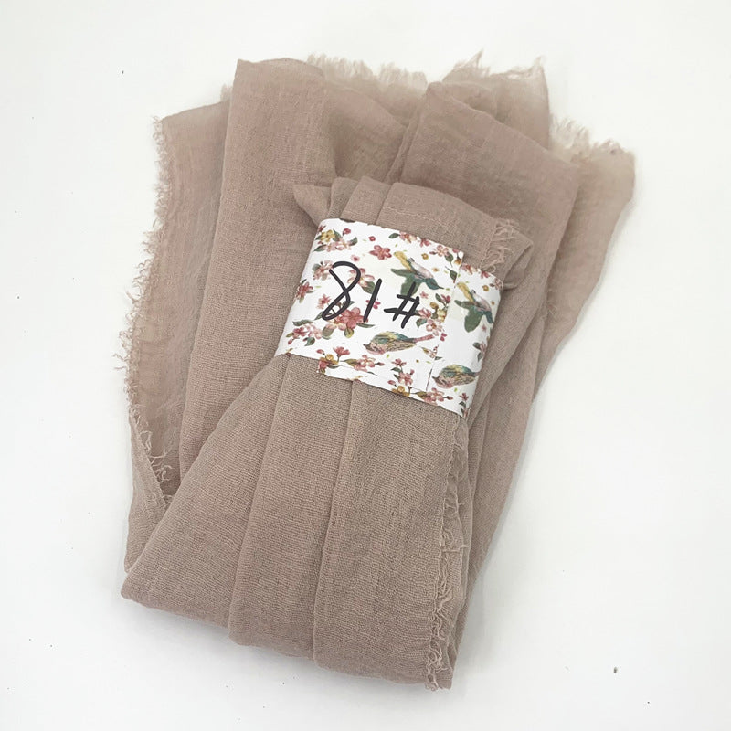 WJ01  Plain Seersucker Crinkle Fringe Edge Large Hijab