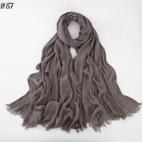 WJA79  Plain natural crinkle cotton hijab with fringes on both ends