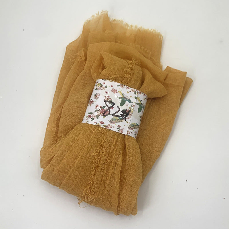 WJ01  Plain Seersucker Crinkle Fringe Edge Large Hijab