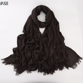 WJA79  Plain natural crinkle cotton hijab with fringes on both ends