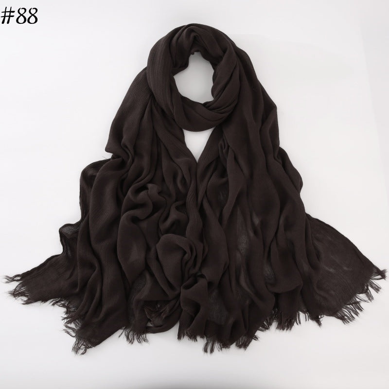 WJA79  Plain natural crinkle cotton hijab with fringes on both ends