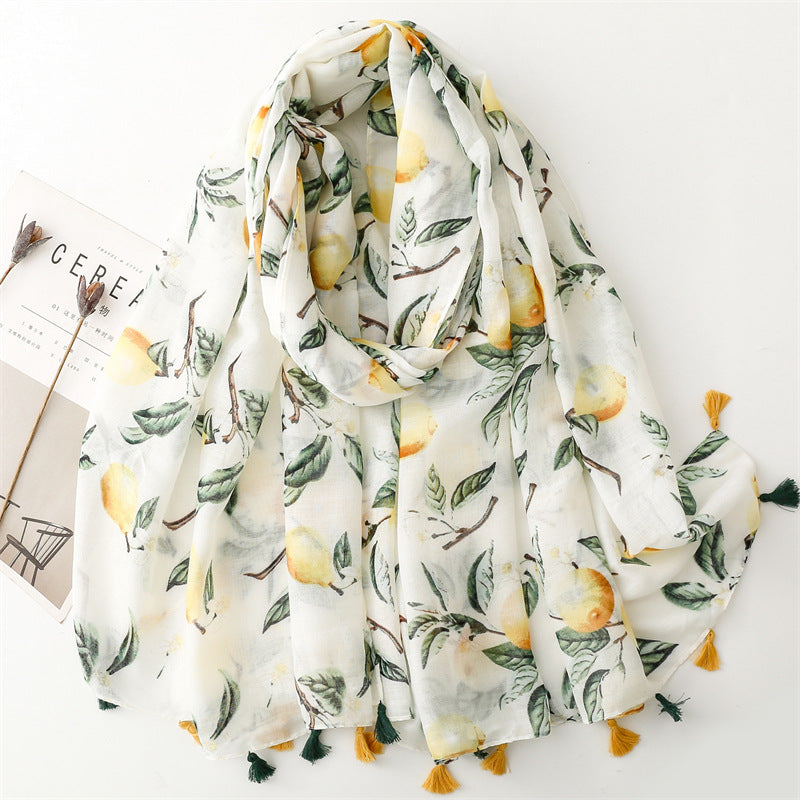 SL2202-009  Women's Ethnic Cotton Linen Feel Scarf with Wheat Ears Tassels