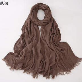 WJA79  Plain natural crinkle cotton hijab with fringes on both ends