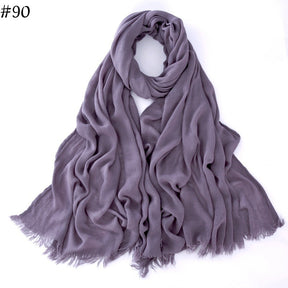 WJA79  Plain natural crinkle cotton hijab with fringes on both ends