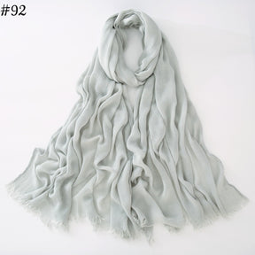 WJA79  Plain natural crinkle cotton hijab with fringes on both ends