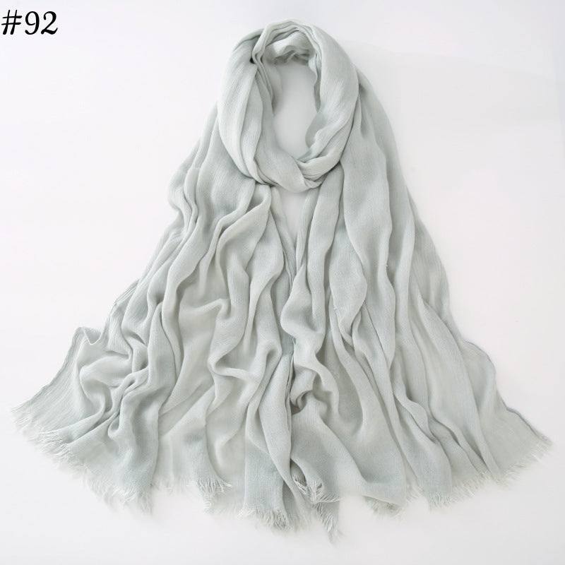WJA79  Plain natural crinkle cotton hijab with fringes on both ends