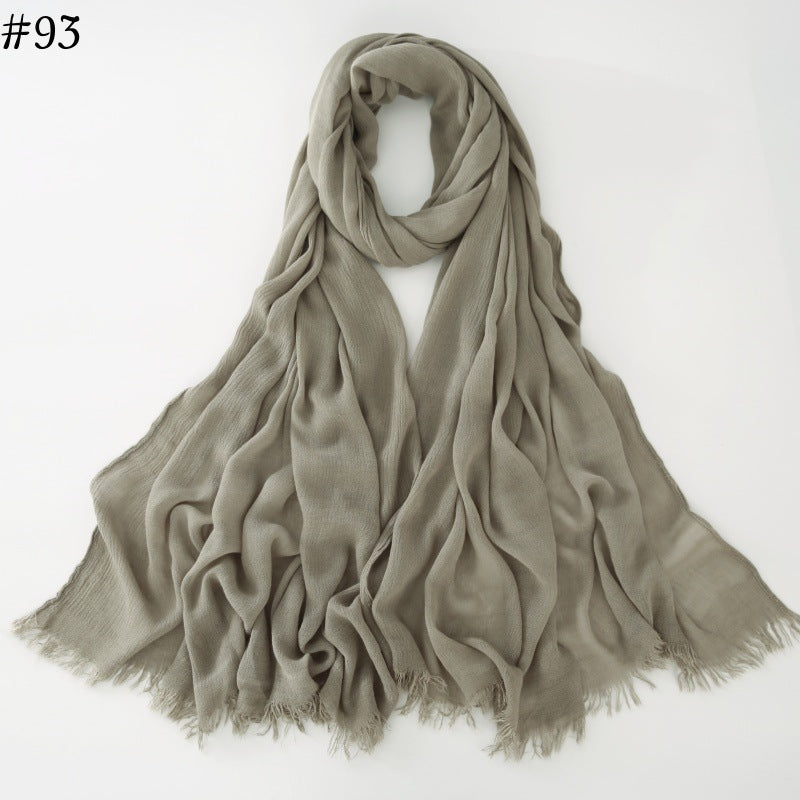 WJA79  Plain natural crinkle cotton hijab with fringes on both ends