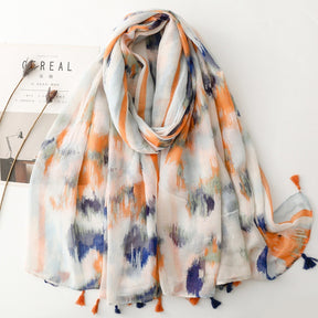 SL2202-009  Women's Ethnic Cotton Linen Feel Scarf with Wheat Ears Tassels