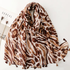 SL2202-009  Women's Ethnic Cotton Linen Feel Scarf with Wheat Ears Tassels