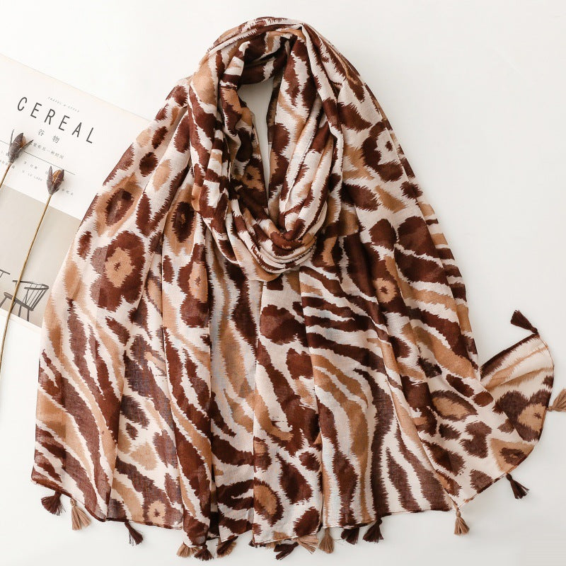 SL2202-009  Women's Ethnic Cotton Linen Feel Scarf with Wheat Ears Tassels