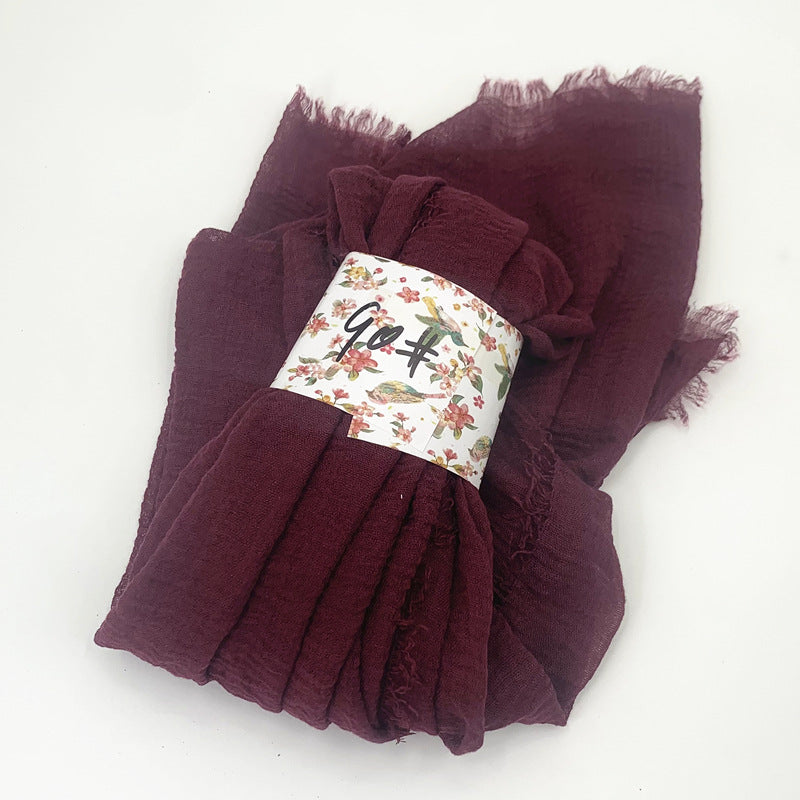 WJ01  Plain Seersucker Crinkle Fringe Edge Large Hijab