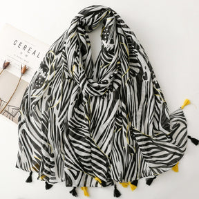SL2202-009  Women's Ethnic Cotton Linen Feel Scarf with Wheat Ears Tassels