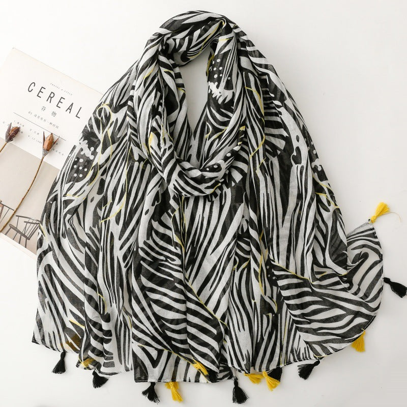 SL2202-009  Women's Ethnic Cotton Linen Feel Scarf with Wheat Ears Tassels