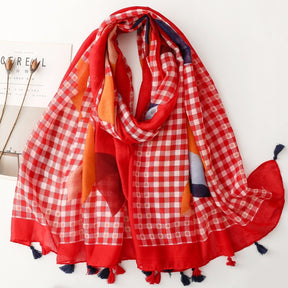 SL2202-009  Women's Ethnic Cotton Linen Feel Scarf with Wheat Ears Tassels