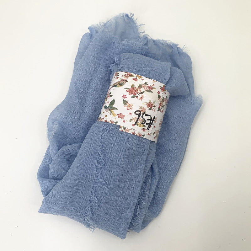 WJ01  Plain Seersucker Crinkle Fringe Edge Large Hijab