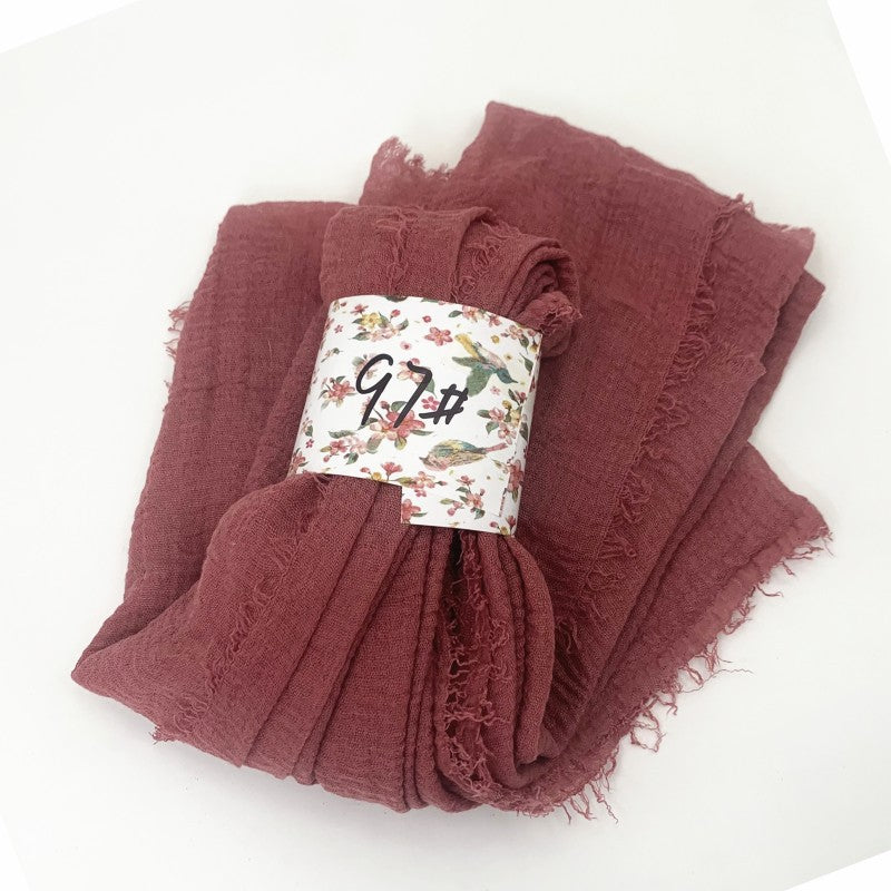 WJ01  Plain Seersucker Crinkle Fringe Edge Large Hijab