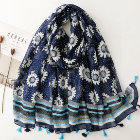SL2202-009  Women's Ethnic Cotton Linen Feel Scarf with Wheat Ears Tassels