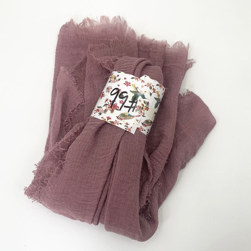 WJ01  Plain Seersucker Crinkle Fringe Edge Large Hijab
