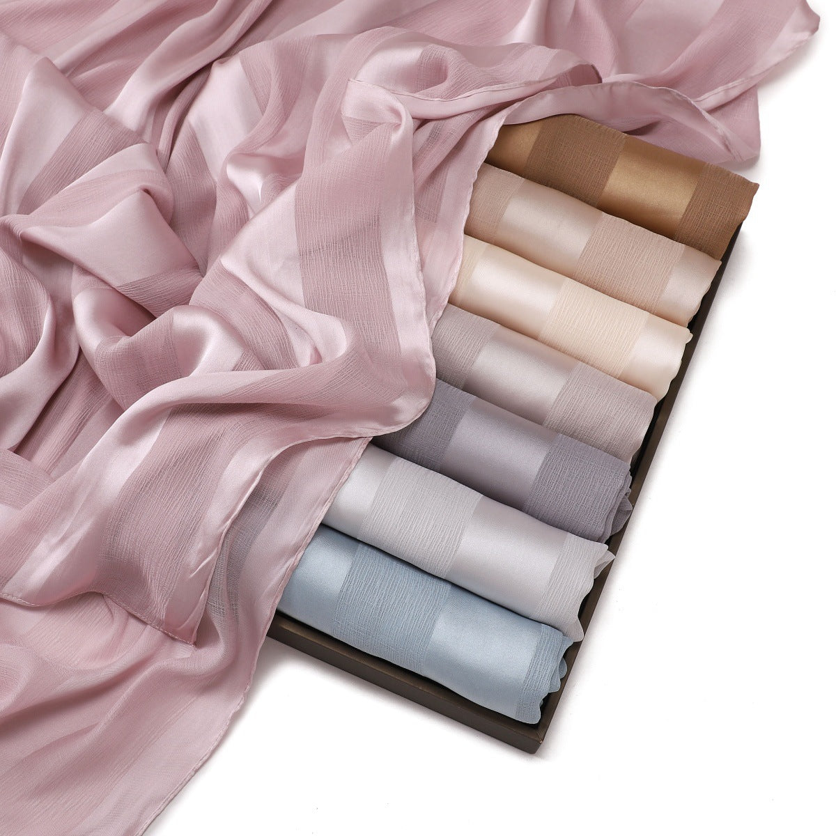 YZ291 Striped Satin Long Scarf Shawl
