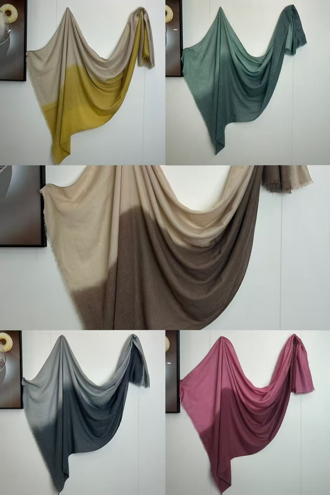 YC005  Gradient Printed Modal Crinkled Short Tassel Hijab
