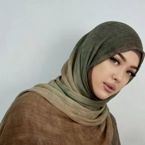 YC003  Striped Gradient Crinkled Short Tassel Printed Modal Hijab