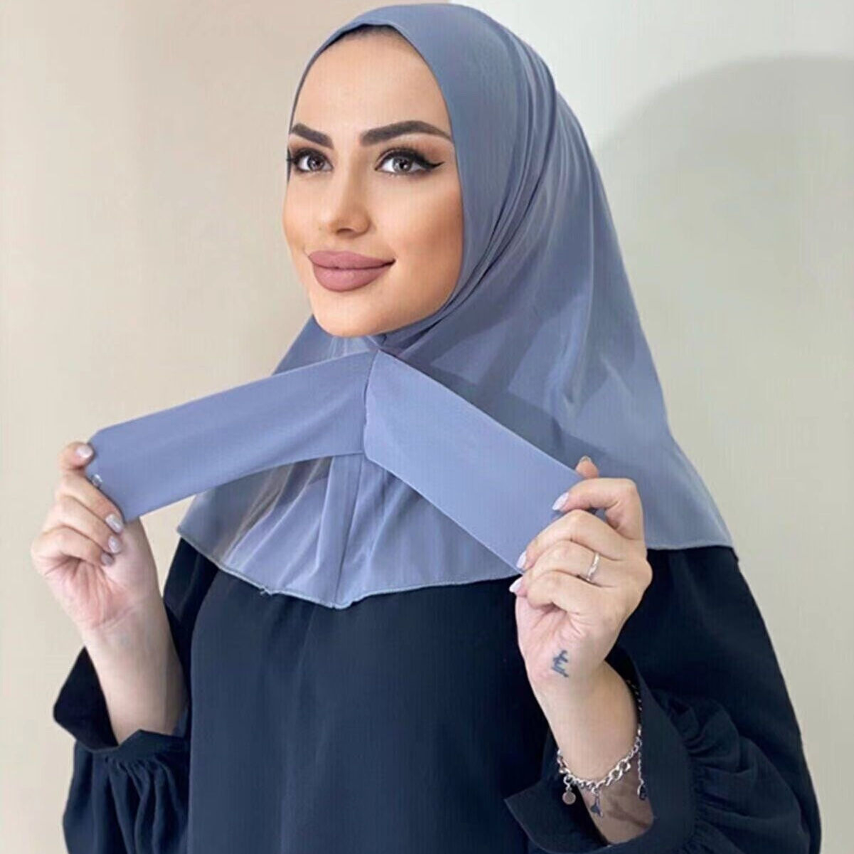JB006  Button Neck Liquid Jersey Hijab Cap