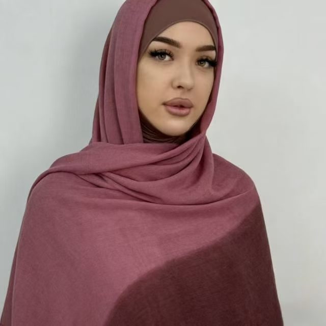 YC005  Gradient Printed Modal Crinkled Short Tassel Hijab