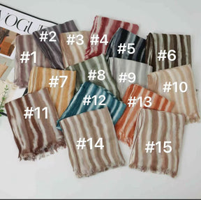 SS017  Striped Tie-Dye Modal Crinkle Hijab with Short Fringe