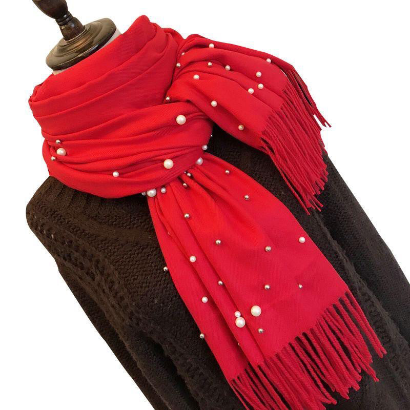 BR001  Plain Faux Cashmere Beaded Scarf