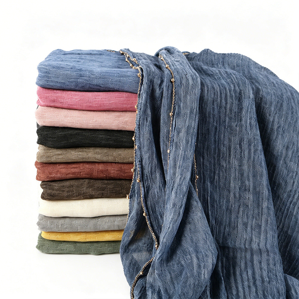 YC011  Plain Crinkle Rayon Handcrafted Chain Hijab- MOQ:10pcs