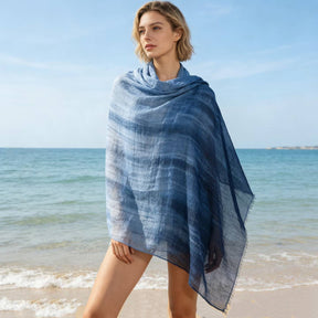 YC003  Striped Gradient Crinkled Short Tassel Printed Modal Hijab