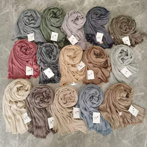 YC004  Printed Modal Crinkled Short Tassel Hijab