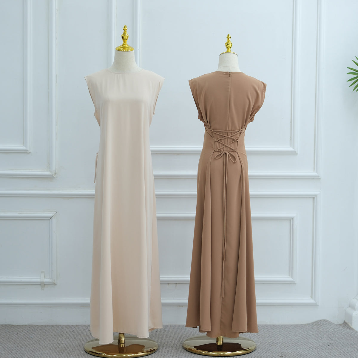 LR962+LR1003 Plain Bow Abaya Dress Set