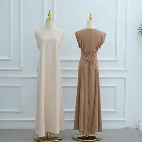 LR962+LR1003 Plain Bow Abaya Dress Set