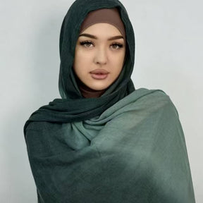 YC005  Gradient Printed Modal Crinkled Short Tassel Hijab