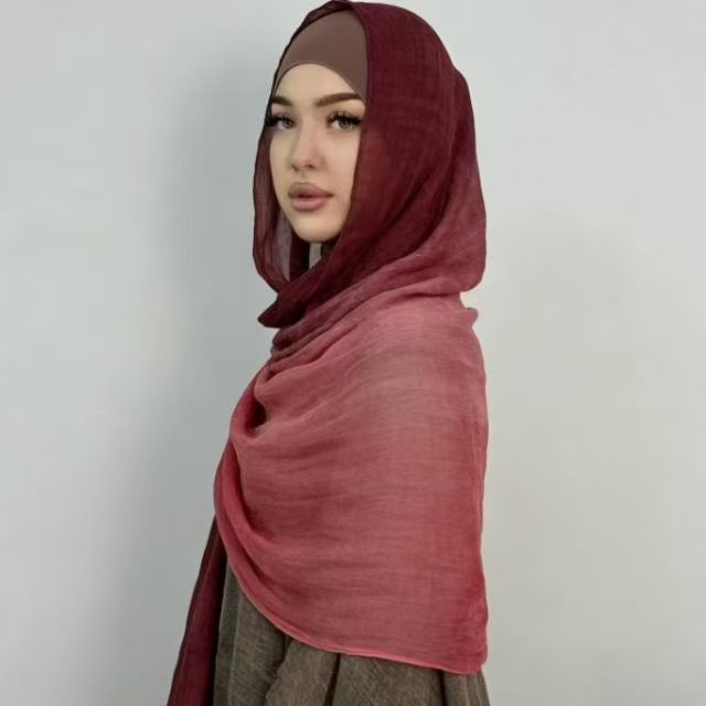 YC003  Striped Gradient Crinkled Short Tassel Printed Modal Hijab