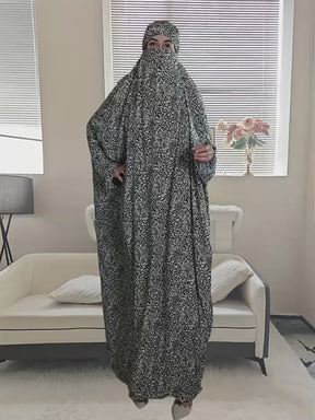 18  Cross-border plus size women's clothing Middle Eastern Muslim traditional hooded prayer robe fashion printed dress abaya  Dresses/gowns  prayer set