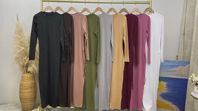 6736 Arabian solid color long-sleeved dress women's side drawstring bottoming shirt